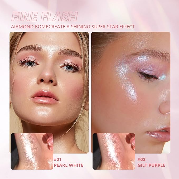 MAEPEOR Face Highlighter Palette 8 Colors Shimmer Glitter Pearl Highlighter Powder Sparkly Diamond Highlighting Palette for Face Cheek (02 Gilt Purple)