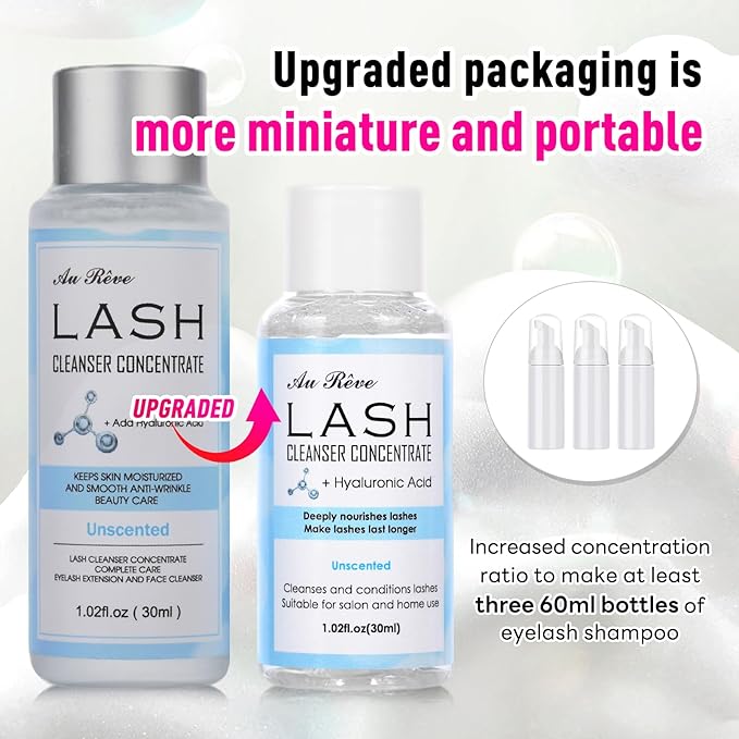 Lash Shampoo Concentrate 30ml Lash Cleanser Concentrate Update Oil-Free Eyelash Extension Cleanser for Salon Home Care, Makes 6 Bottles 60ml Eyelash Shampoo (Unscented)