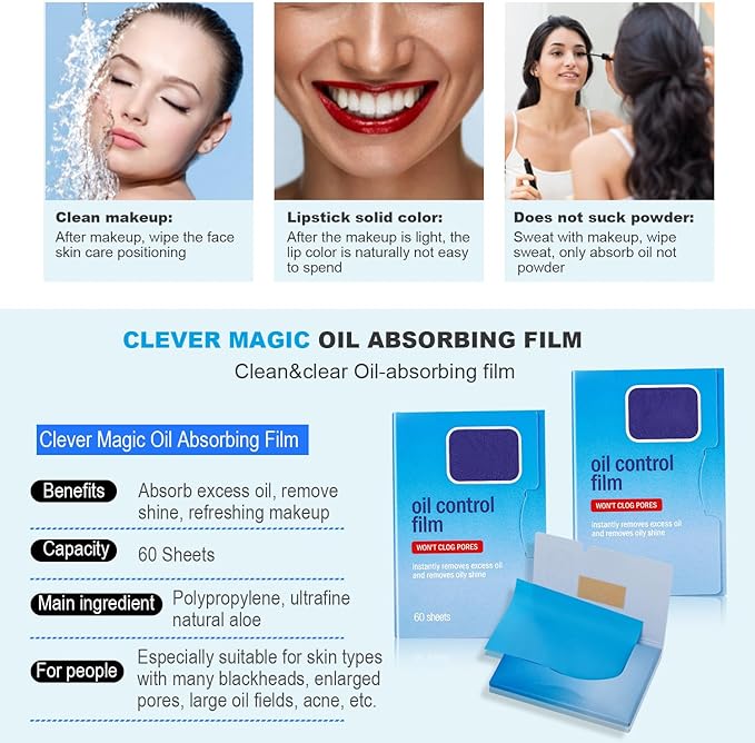1 Pack Oil Blotting Sheets for Face (60 Sheets) - Oil Absorbing Blotting Papers for Oily Skin, Makeup-Friendly & Portable Oil Wipes