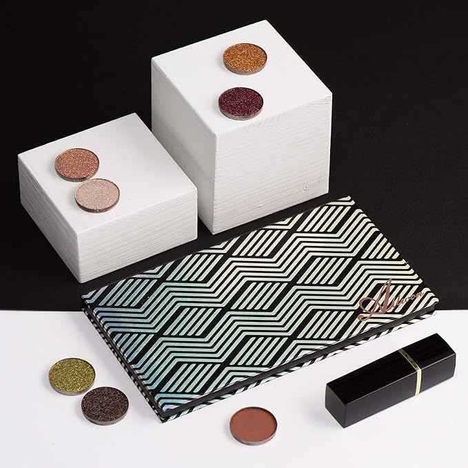 Allwon Magnetic Palette Black Empty Makeup Palette with Mirror and 20Pcs Adhesive Empty Palette Metal Stickers for Eyeshadow Lipstick Blush Powder