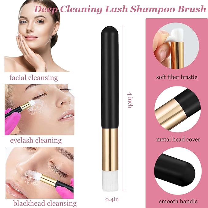Eyelash Cleanser for Extensions, Lash Shampoo Kit with Lash Fan, 60ml Lash Shampoo,Cleaning Brush and Wash Bottle for Lash Bath(Black)