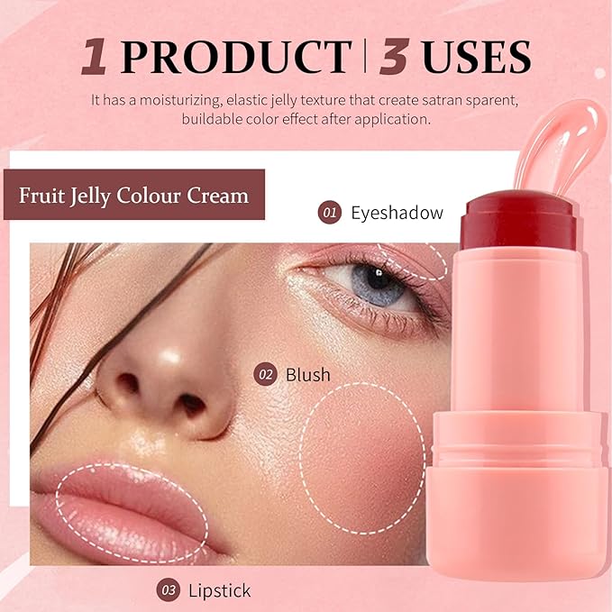 Jelly Blush Stick, Cream Blush & Tool 2-IN-1, Blendable Blushes Makeup For Eyes Lips Cheeks, Color Balm Natural and Creamy #BURST