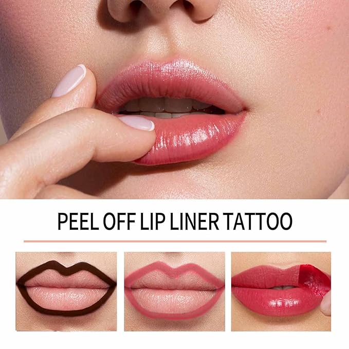 3Pcs Lip Stain Peel Off Set,Peel Off Lip Liner Stain,Matte Lip Liner Tattoo Long Lasting Waterproof Transferproof Lip Stains for Women Peel Off
