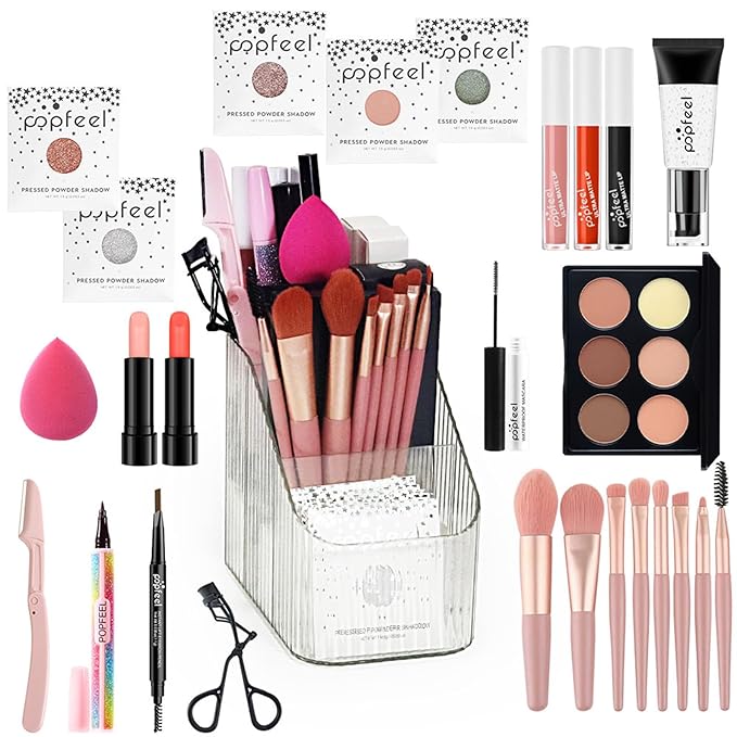 All in One Makeup Kit for Women Full Kit Girls Makeup Gift Sets Xmas Essential Bundle Include Eyeshadow Palette Lipstick Blush Concealer Eyeliner Mascara Foundation Brush Eyebrow Pencil