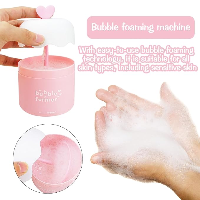 Face Cleanser Bubbler, Bubble Maker for Face Wash, Bubble Foamer Device, Gentle Deep Cleanser, Maker Face Foaming Maker for Cleaning (1, Pink)