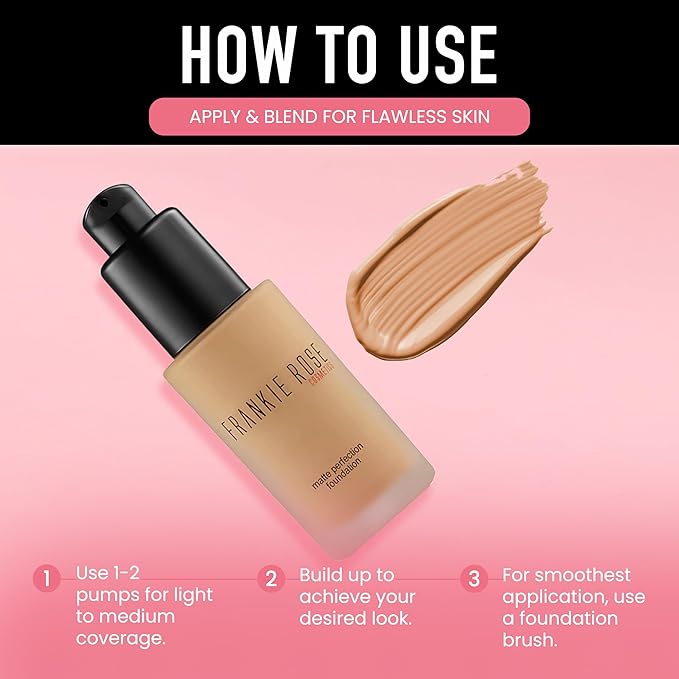 Frankie Rose Cosmetics Matte Perfection Foundation Makeup – Long-Lasting, Hydrating Foundation for Semi-Matte Finish - Foundation Full Coverage for All Skin Types - (Neutral) 1.0 US fl oz / 30 ml