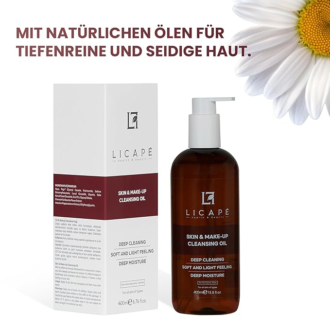 LICAPE® Skincare Duo – Dual-Phase Makeup Remover Oil 400ml & Micellar Pore Tightening Toner 200ml with Chamomile, Niacinamide & Horse Chestnut for Deep Cleansing, Oil Control & Balanced Skin