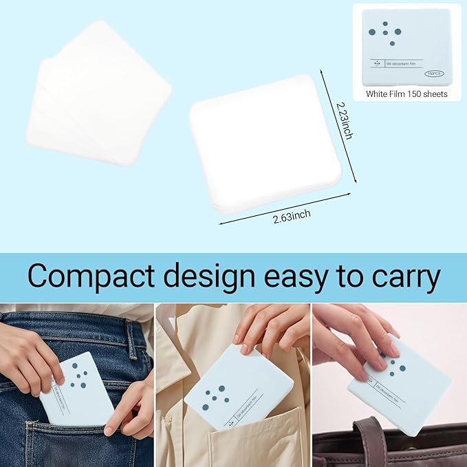 Erinde Upgrade Oil Control Film with Mirror and Puff, 150 Sheets Oil Blotting Paper for Oily Skin,Face Oil Absorbing Sheets, Absorb Excess Oil, Makeup Friendly