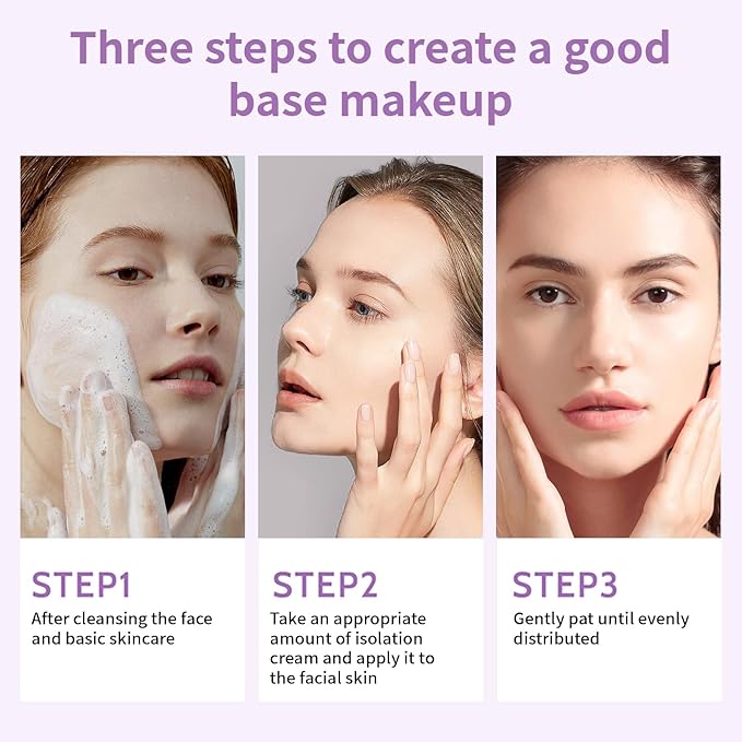 3 In 1 Primer for Face Before Makeup, Isolation Cream, Long Lasting Foundation Primer, Oil Control Waterproof & Sweat-Proof, Suitable for All Skin Types