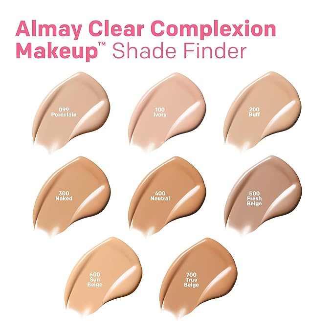 Almay Clear Complexion Acne Foundation Makeup with Salicylic Acid, Medium Coverage, Soft Matte Finish, Hypoallergenic, Cruelty- & Fragrance-Free, Dermatologist Tested, 500 Fresh Beige, 1 fl oz