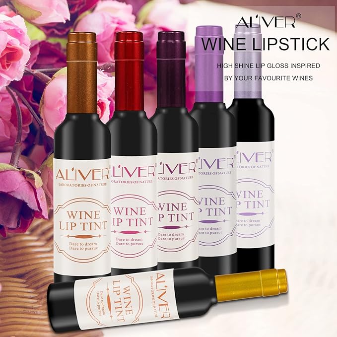 IDUCEN Wine Bottle Lip Gloss, 6 Colors Lip Tint Matte Long-Lasting Waterproof Lip Stain, Shaped Lipsticks Silky Lightness and Non-Sticky Make Up Lip Sticks