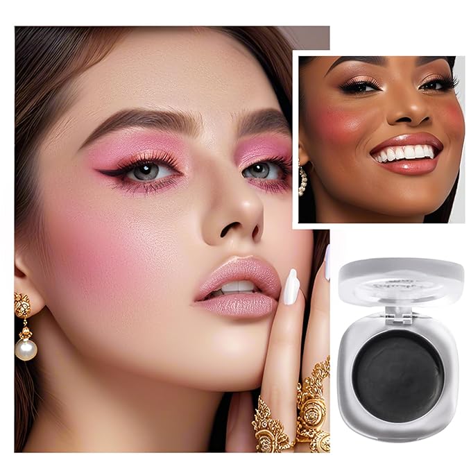 Color Changing Blush,Magical Temperature Change Powder Blusher Cream For Cheeks ,Eyes And Lips Tint Makeup,Lasting Moisturizing Rouge, Brightening, High Gloss Black Powder Blusher Cream (#02 Rose)