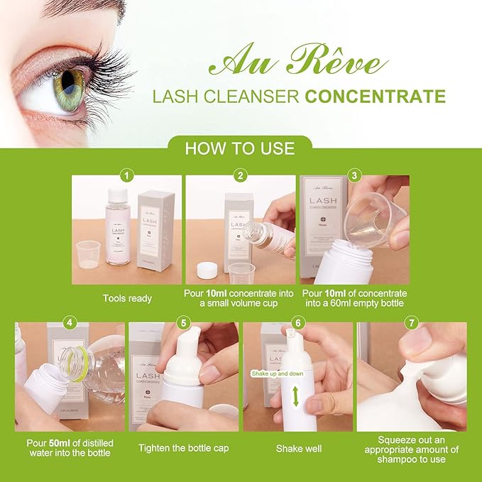 Eyelash Cleanser Concentrate 100ml Eyelash Extension Cleanser Inside the Eyelash Extension Kit Oil-Free Eyelash Extension Shampoo Perfect for Salon-Can Make Ten 60ml bottles of Lash Shampoo,tea