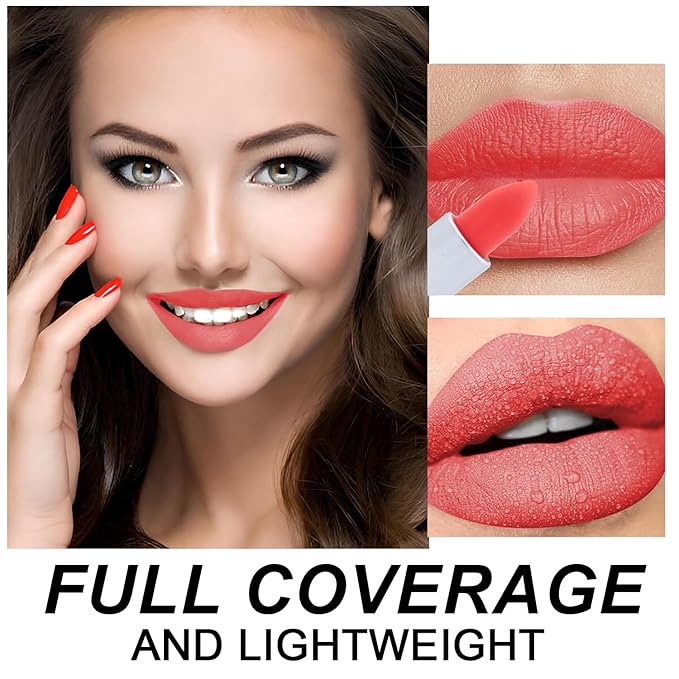 Matte Bullet Long Wear Lipstick - Vegan and Cruelty-Free - Smudge and Waterproof Matte Lipstick with Moisturizing Formula - All Day Comfort - (Spicy Coral #05)
