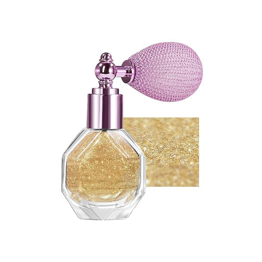 Shimmering Highlighter Powder Spray, Sparkle Powder High Gloss Spray for Face Body & Hair, Long-lasting Glitter Waterproof Face Highlighter Spray for Women Party or Daily Wear, #03