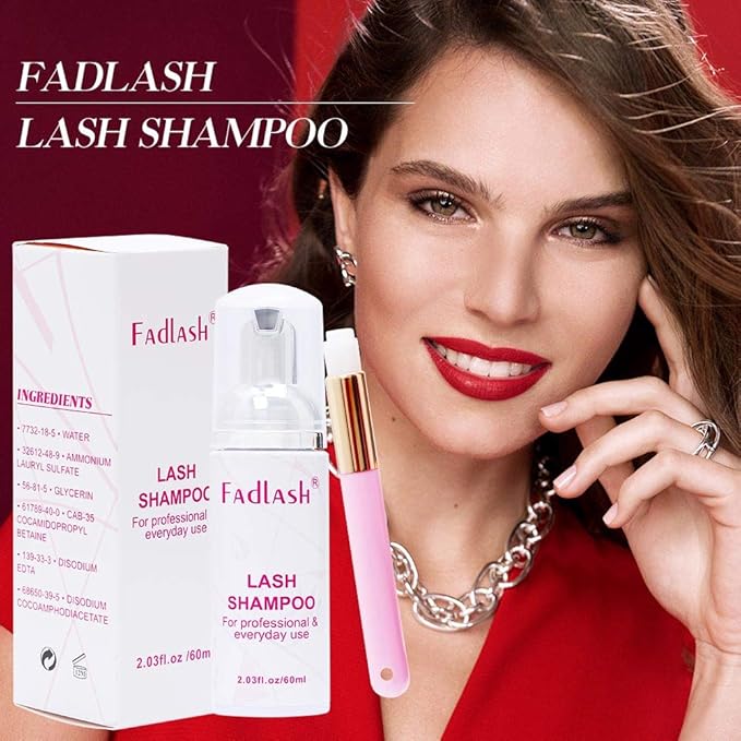 Eyelash Extension Cleanser FADLASH Lash Shampoo 60ml with a brush Wash Foaming Eyelid Cleanser Gentle Formula For Sensitive Skin Professional Salon& Self Use