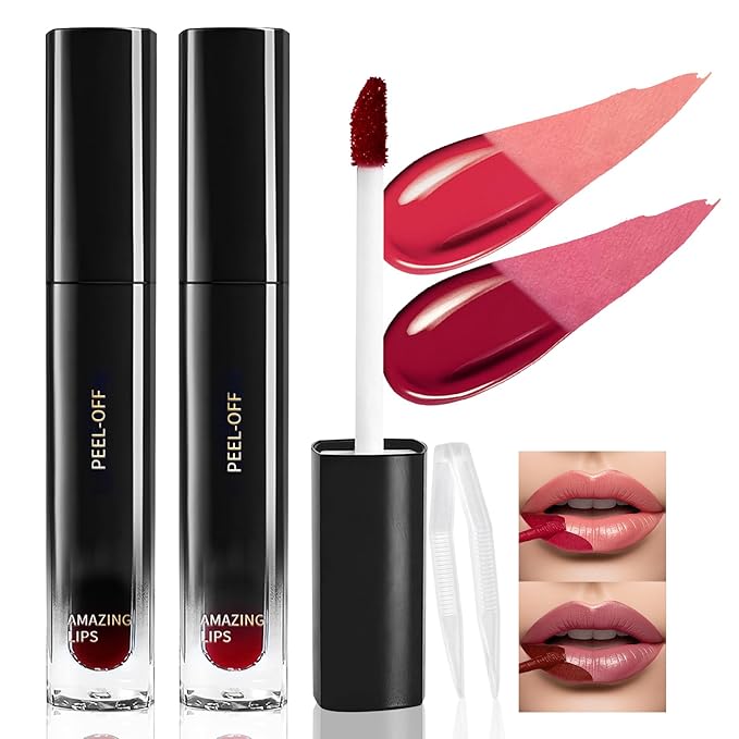 DAGEDA 2 Colors Peel Off Lip Liner Stain Set, Tattoo Color Lip Tint Stain, Long Lasting and Waterproof Lip Stain Peel off Lip Makeup,Peel Off Lip Liner with Natural Matte Finish (02+05)