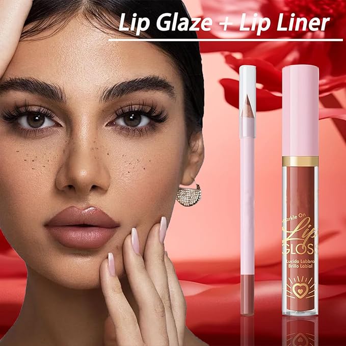 Lipstick and Lip Liner Combo Set, 2 in 1 Liquid Lip Liner Set, Lip Kit With Lip Liner and Gloss, Lip Gloss and Lip Liner Set, Lip Makeup, Matte Lipstick Beauty Daily Cosmetics Gift for Girls (#18, s)
