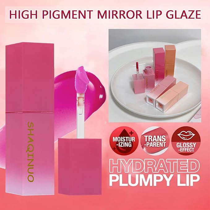 Charm Kiss 5 Colors-Dewy Water Glow Lip Tint,Moisturizing Mirror Lip Glaze,Korean Tinted Water light Lip Gloss,High pigmented Long Lasting Waterproof Lipstick Mirror Water Gloss Lip Glaze