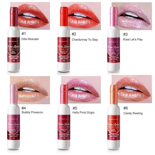 Wine Lip Tint 6 Colors, Waterproof Long Lasting Lip Stain, Non-stick Cup Lip Gloss, Light but Smart, Red and Wonderful, Lipstick Set, Fine Packaging