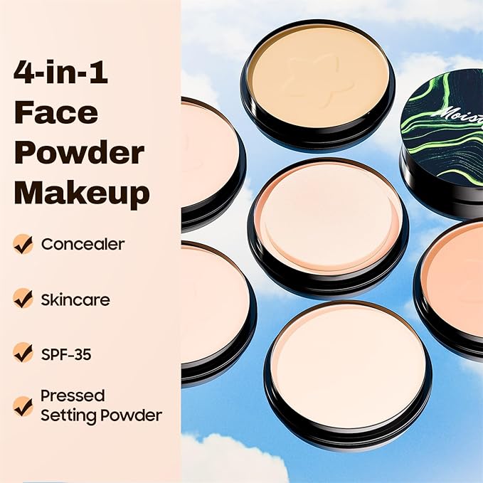 Mushroom Head Air Cushion CC Cream Strong Concealer, Moisturizing BB Cream Makeup Base Primer Even Skin Tone for All Skin Types, Face Makeup Cushion Foundation Long Lasting (Natural+Setting Powder)