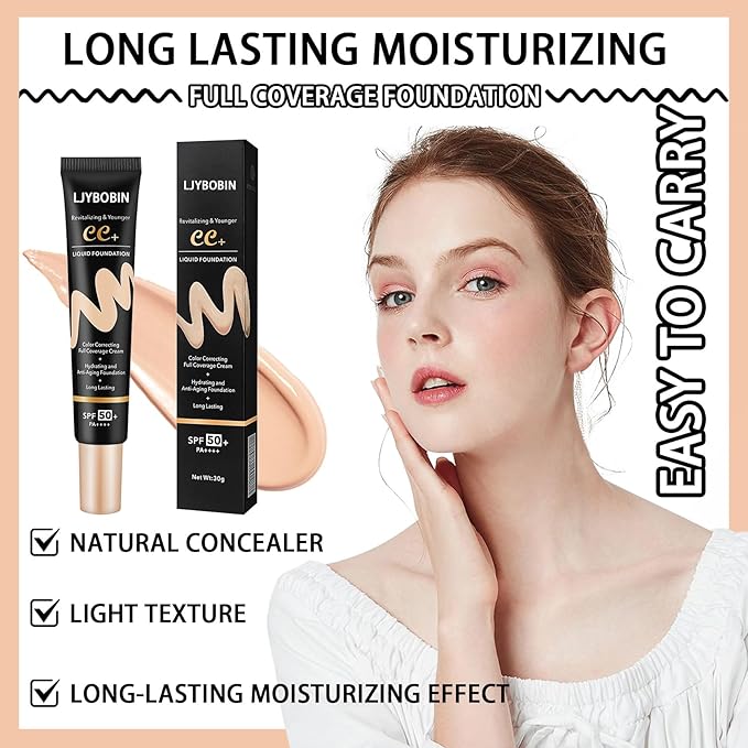 Hydrating CC Cream with SPF 50+ PA++++,Waterproof Flawless Concealer Full Coverage BB Cream for All Skin Types,Long Lasting Moisturizing Full Coverage Liquid Foundation for Men & Women(Natural)
