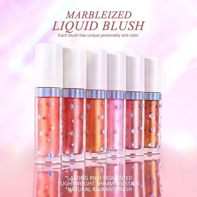KYDA Marble Liquid Blush, Radiant Marbleized Blush for Cheek, Multidimensional Buildable Color, Lightweight Shimmery Satin Face Makeup, Lighting Glow Blusher, 01 Blossom