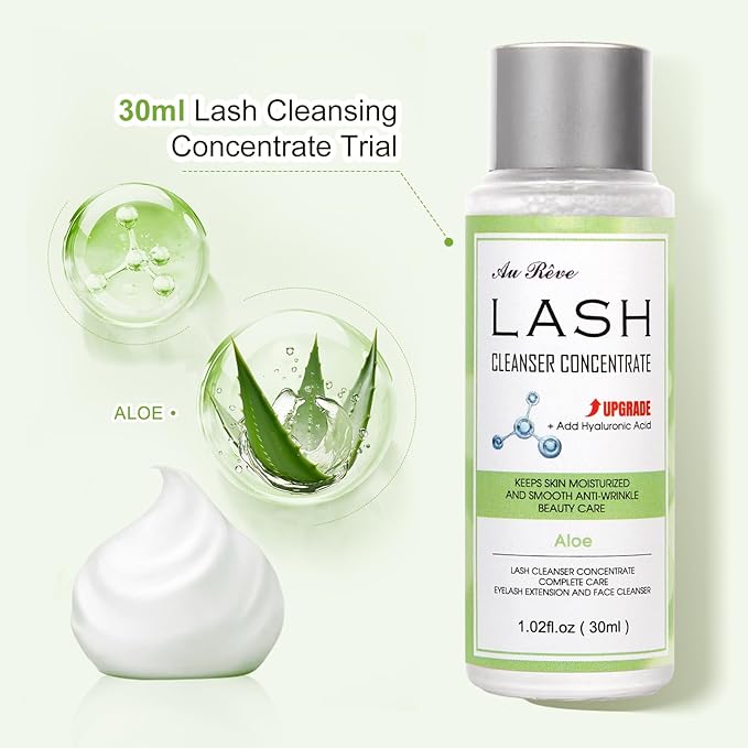 Lash Shampoo Concentrate 30ml Lash Cleanser Concentrate Add Hyaluronic Acid Oil-Free Lash Extension Shampoo Perfect for Salon,Aloe
