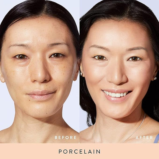 LAURA GELLER NEW YORK Baked Balance-n-Brighten Powder Foundation - Porcelain + Spackle Super-Size Skin Perfecting Makeup Primer - Ethereal Rose Glow + Retractable Airbrush Kabuki Brush