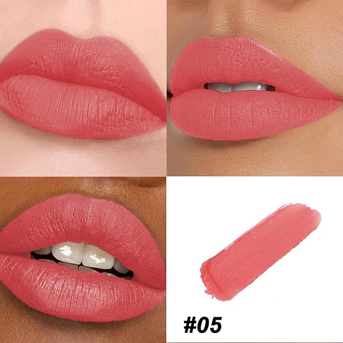 Matte Bullet Long Wear Lipstick - Vegan and Cruelty-Free - Smudge and Waterproof Matte Lipstick with Moisturizing Formula - All Day Comfort - (Spicy Coral #05)