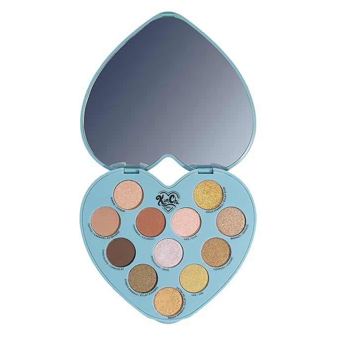 KimChi Chic Spinning Hearts Love Eyeshadow & Pigment Palette - 12 Shades for Soft Glam to Bold Looks, Long Lasting, Blendable, Cruelty Free, Partner in Crime 0.3 oz