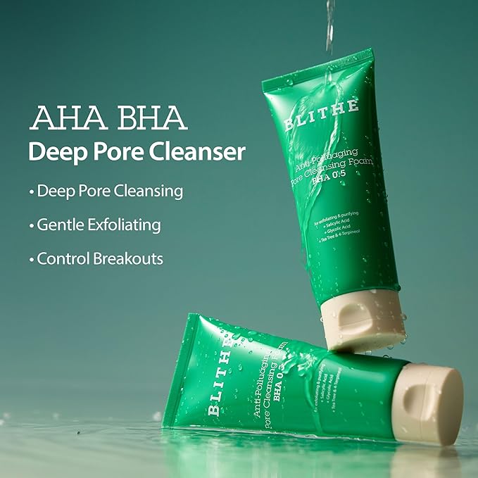 BLITHE Pore Care Duo – Cleansing Balm & AHA BHA Cleanser | Deep Pore Cleansing, Makeup Remover, Gentle Exfoliation & Hydration | Korean Skincare for Clear, Smooth Skin