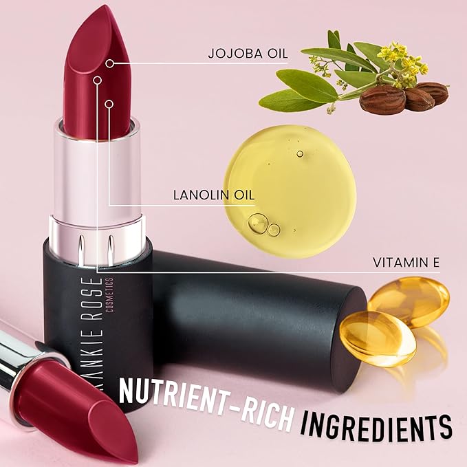 Frankie Rose Long Lasting Lipstick for Women | Smudge Proof Lipstick Enriched with Jojoba Oil | Buildable Lip Colors, Suitable For All Skin Tones | Cruelty-Free Lip Makeup | Cabernet