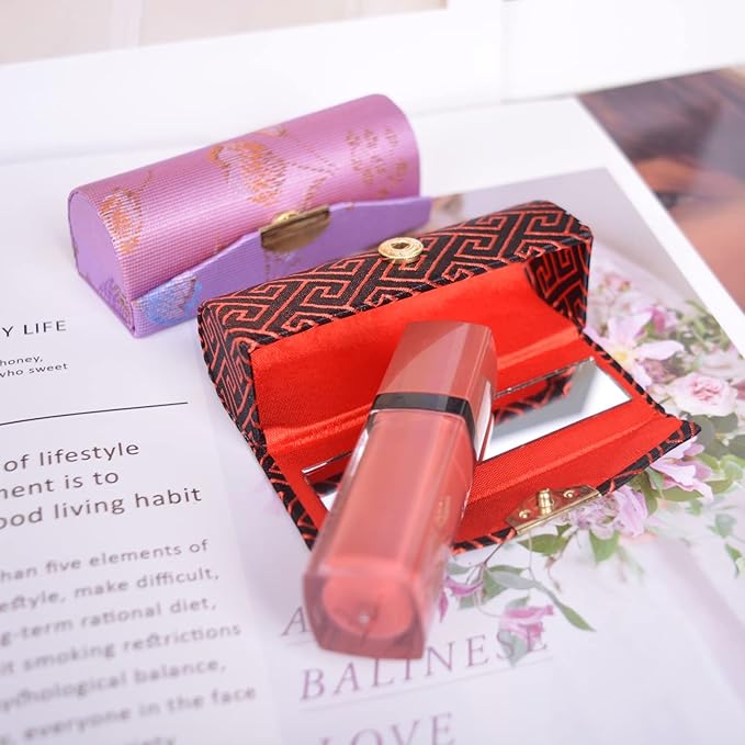 12 Pcs Lipstick Case with Mirror Floral Design Lipstick Holder Flower Printing Lip Stick Box (Pattern B)