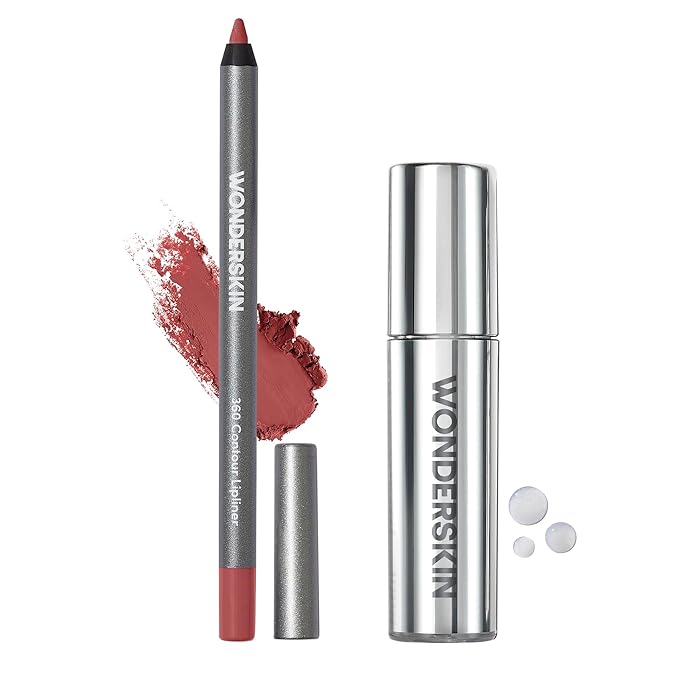 Wonderskin 360 Contour Lip liner (Ruby), Long lasting and Waterproof with Lip Rehab Serum Oil (Clear) for Hydrating and Moisturizing Lips