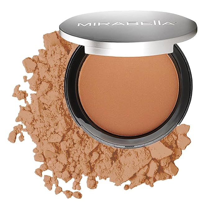 Mirabella Pure Press Powder Foundation Makeup, HD Finish Buildable Mineral Foundation for Sensitive Skin and All Skin Types with Age-Defying Benefits, Jojoba and Triglyceride, Original Medium/Dark IV