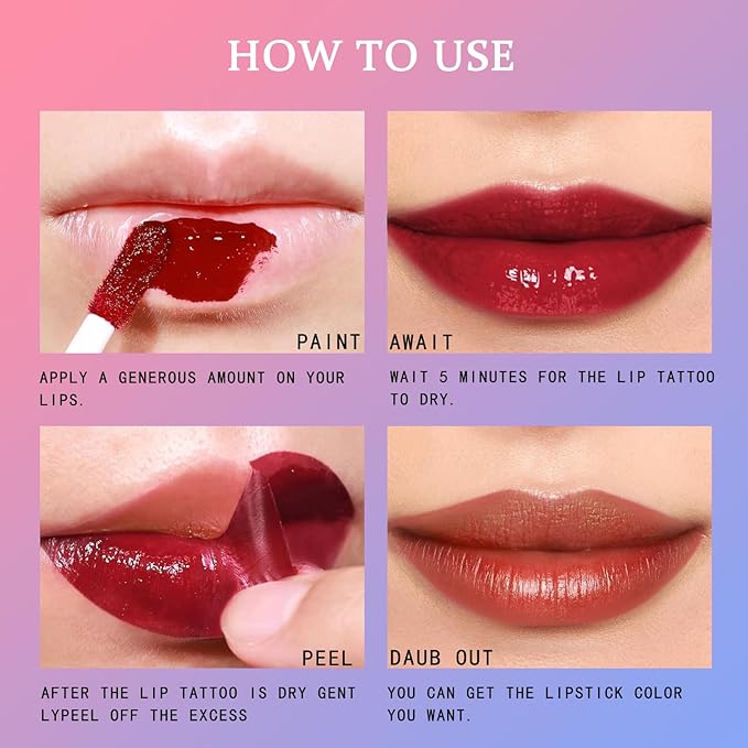Peel Off Lip Stain, Long Lasting Waterproof and Transfer Proof Lip Tint, Matte Finish Peel Off Lip Stain, Non-stick Cup Peel Off Lipstick Lip Makeup for Women Girls (Color : Glamorous# 02)