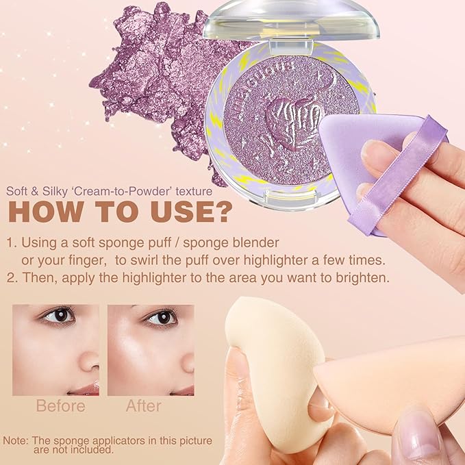 Glitter Sparkly Face Highlighter Makeup Palette Shimmer Radiant Glow Illuminator Iluminadores de Maquillaje 6g (03 Aurora Purple)