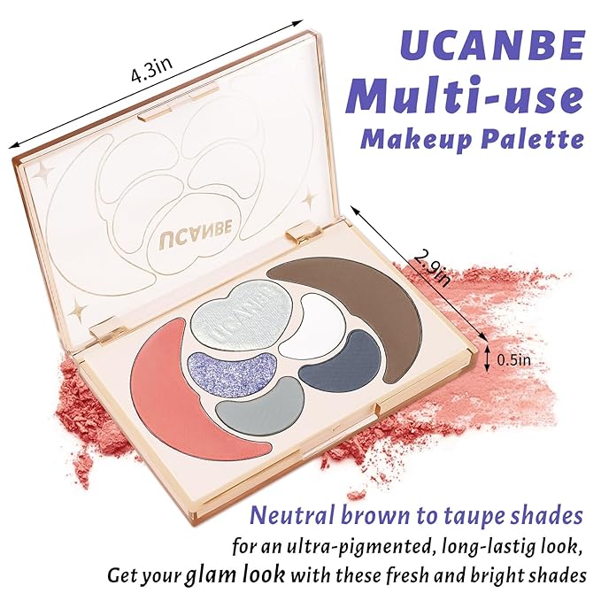 UCANBE All-In-One Makeup Kit - 4 Shimmer Matte Eyeshadows, 1 Pink Blush, 1 Bronzer Contour, 1 Illuminator Highlighter Palette - Iceberg Makeup Set for Women, Teens & Professionals