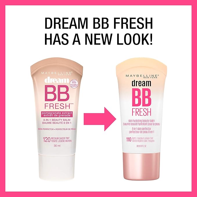 Maybelline Dream Fresh Skin Hydrating BB cream, 8-in-1 Skin Perfecting Beauty Balm with Broad Spectrum SPF 30, Sheer Tint Coverage, Oil-Free, Medium/Deep, 1 Fl Oz (Pack of 2)
