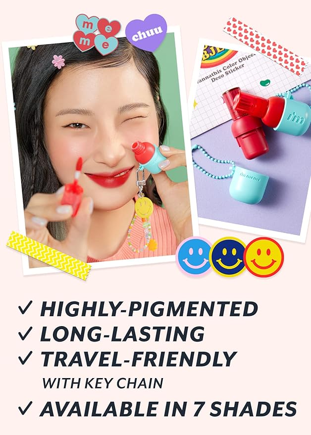 I'M MEME Water Gel Tint - Color Key Ring | Gift, Highly-pigmented, Long Lasting, Travel-Friendly, Lip Stain, 06 My Cherry, 0.09 Oz