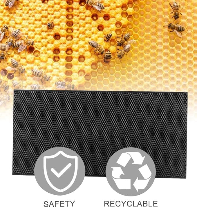 Beehive Waxed Coated Foundation Sheet, Beehive Foundation Sheets Waxed Foundation Sheet Plastic Portable Honeycomb Sheet Nest Foundation Sheet fit Deep Frame, Black, 10 Sheets