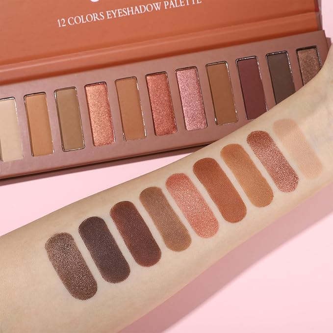 UCANBE 12 Color Eyeshadow Makeup Palette, Naked Nude Eye Shadow, Neutral Matte Shimmer Make Up Pallet with Double-ended Brush Set Kit, Highly Pigmented Long Lasting Waterproof