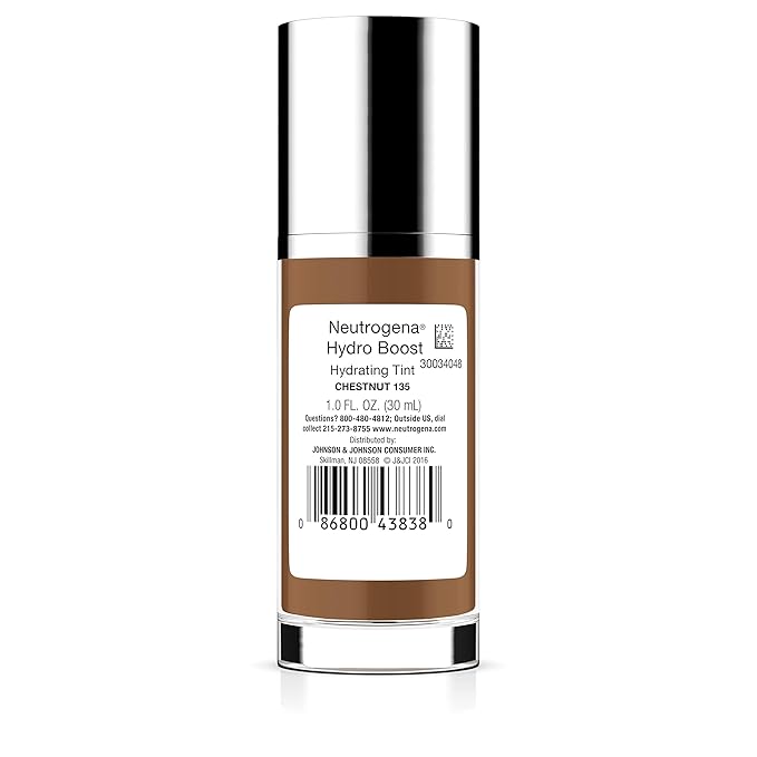 Neutrogena Hydro Boost Hydrating Tint with Hyaluronic Acid, Lightweight Water Gel Formula, Moisturizing, Oil-Free & Non-Comedogenic Liquid Foundation Makeup, 135 Chestnut Color 1.0 fl. oz (Pack of 3)