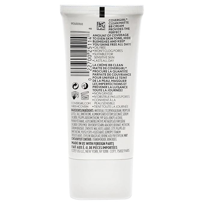 COVERGIRL - Clean Matte BB Cream, Oil-Free, Long-Lasting, Sensitive Skin, Lightweight, 100% Cruelty-Free (Pack of 2)