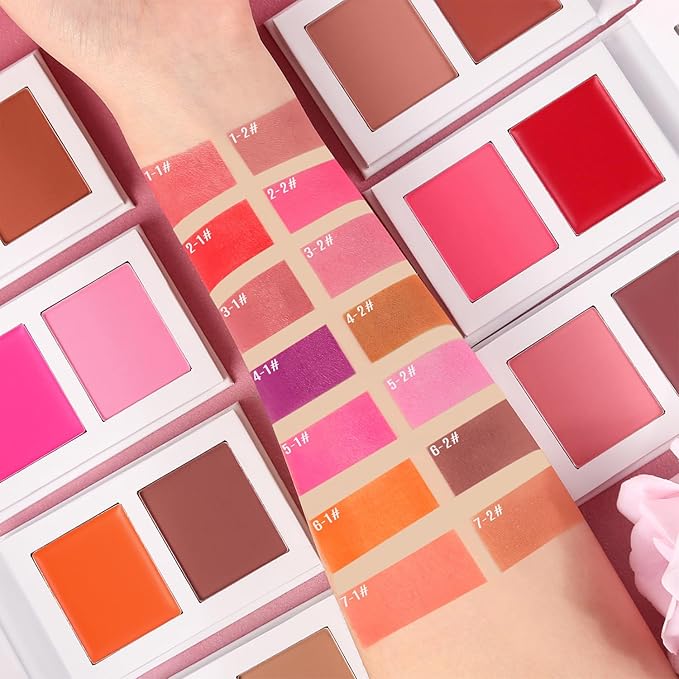 Pink Blush For Cheeks, Two Tone Pigmented Buildable Cream Powder Blusher Makeup, High Pigmented Long Lasting Face Matte Fresh Finish for All Skin Color #5
