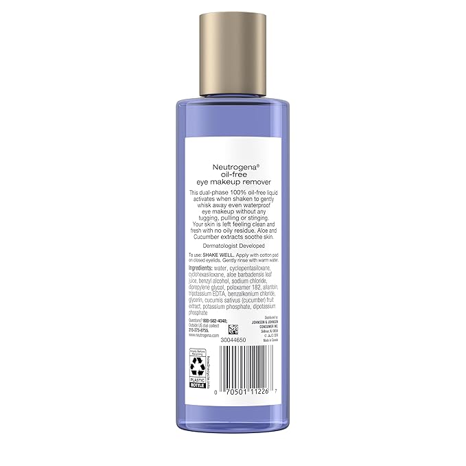 Neutrogena Oil-Free Eye Makeup Remover & Cleanser, Gentle & Non-Greasy Makeup Remover for Waterproof Mascara, 8 fl. Oz, 2 Pack