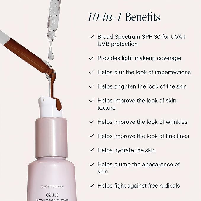 SKINN Enlightened Radiance 10-in-1 Tinted Sunscreen Broad Spectrum with SPF 30, (Deep) - Hydrating & Brightening Tinted Moisturizer for Face, Wrinkles & Fine Line - Lightweight Coverage Skin Tint