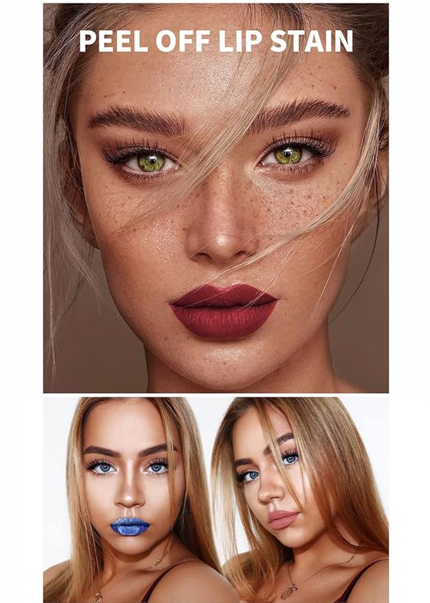 2Pcs Lip Gloss Peel Off, Long Lasting Lip Tint, Peel Off Lip Stain Lip Tattoo Stain, Tattoo Magic Color Peel Off Lip Tint, Matte Lipstick Waterproof Lip Stain for Womens Girl