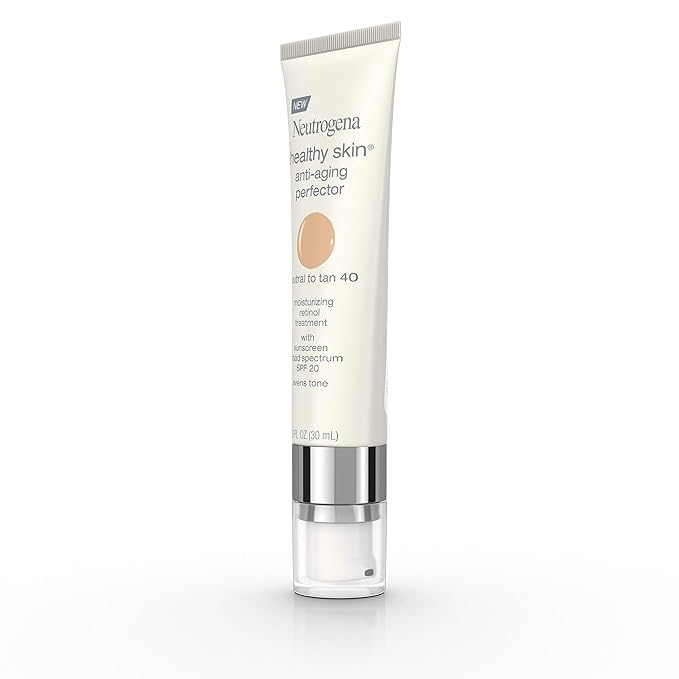 Neutrogena Retinol Treatment and Tinted Facial Moisturizer, Healthy Skin Anti-Aging Perfector with Broad Spectrum SPF 20 Sunscreen with Titanium Dioxide, 40 Neutral to Tan, 1 fl. oz